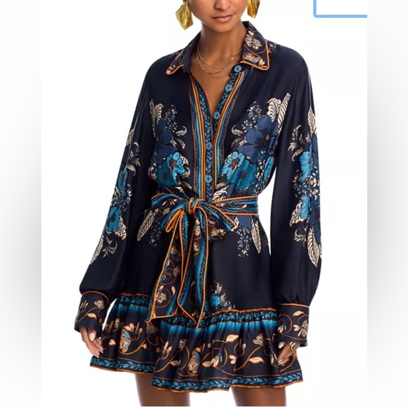 FARM Rio Dresses & Skirts - FARM Rio Navy Blue Teal and Orange Floral Mini Dress